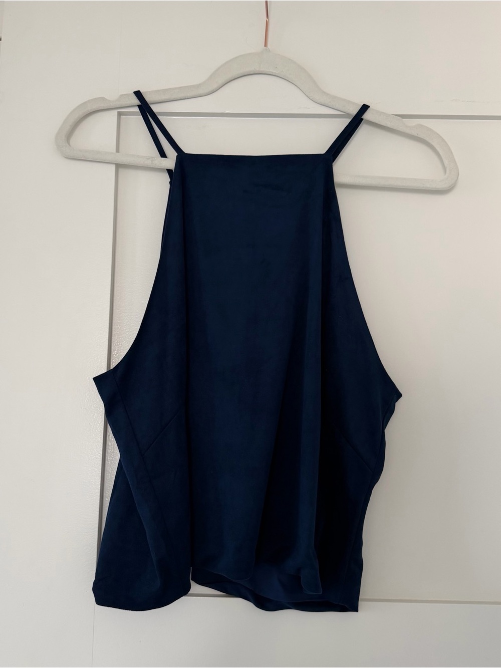Olivaceous Navy Blue High Neck Halter Top | Size L | Open Back | Flowy | NWOT - Picture 3 of 9